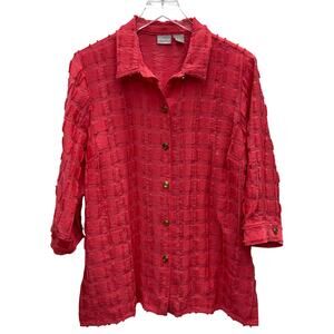 Chico's Travelers Clipped Geometric Shirt Shacket Papaya Coral Size Large NWT